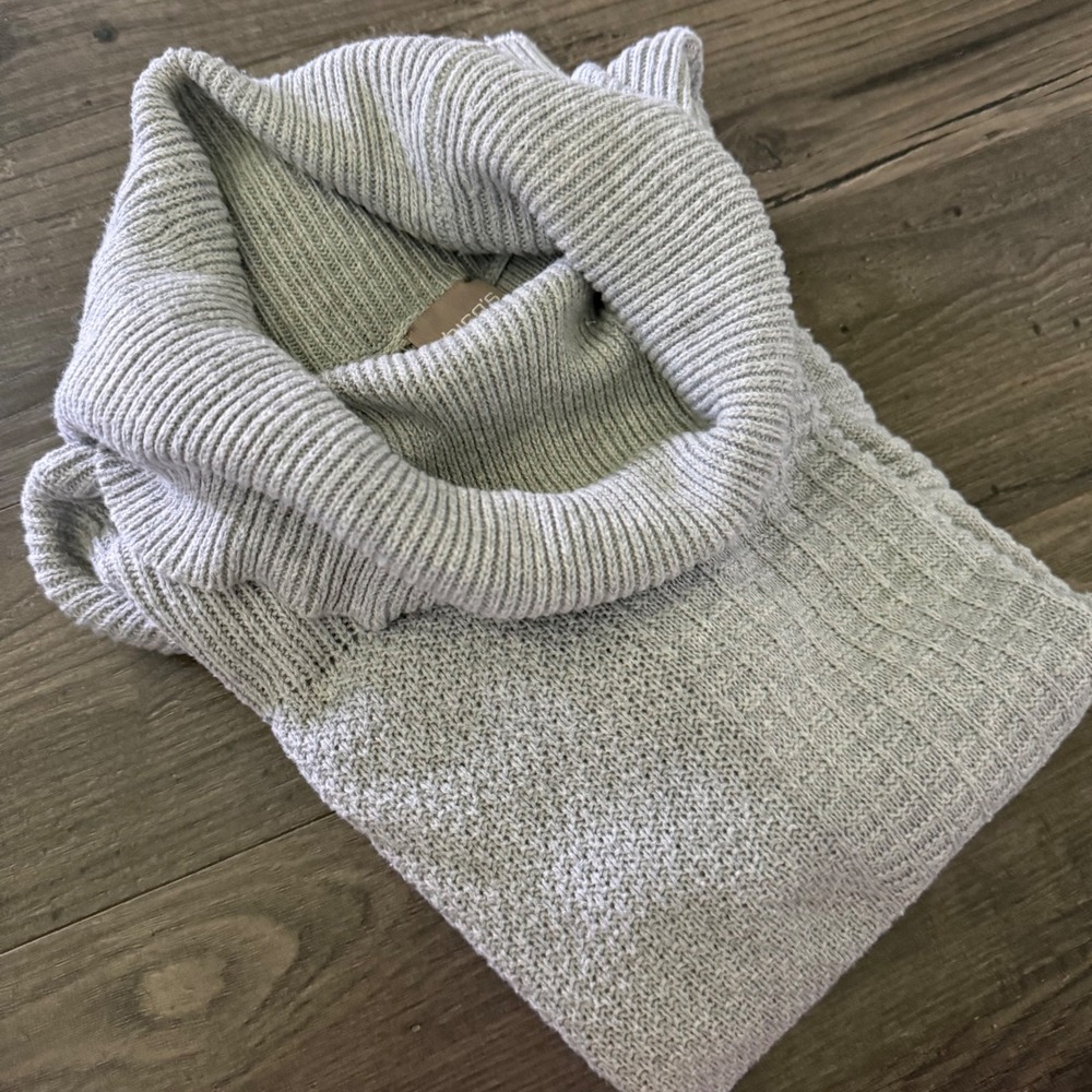 Chicos Grey Cowl Neck Mixed Stitch‎ Patchwork Knit Sweater Womens 0 Small